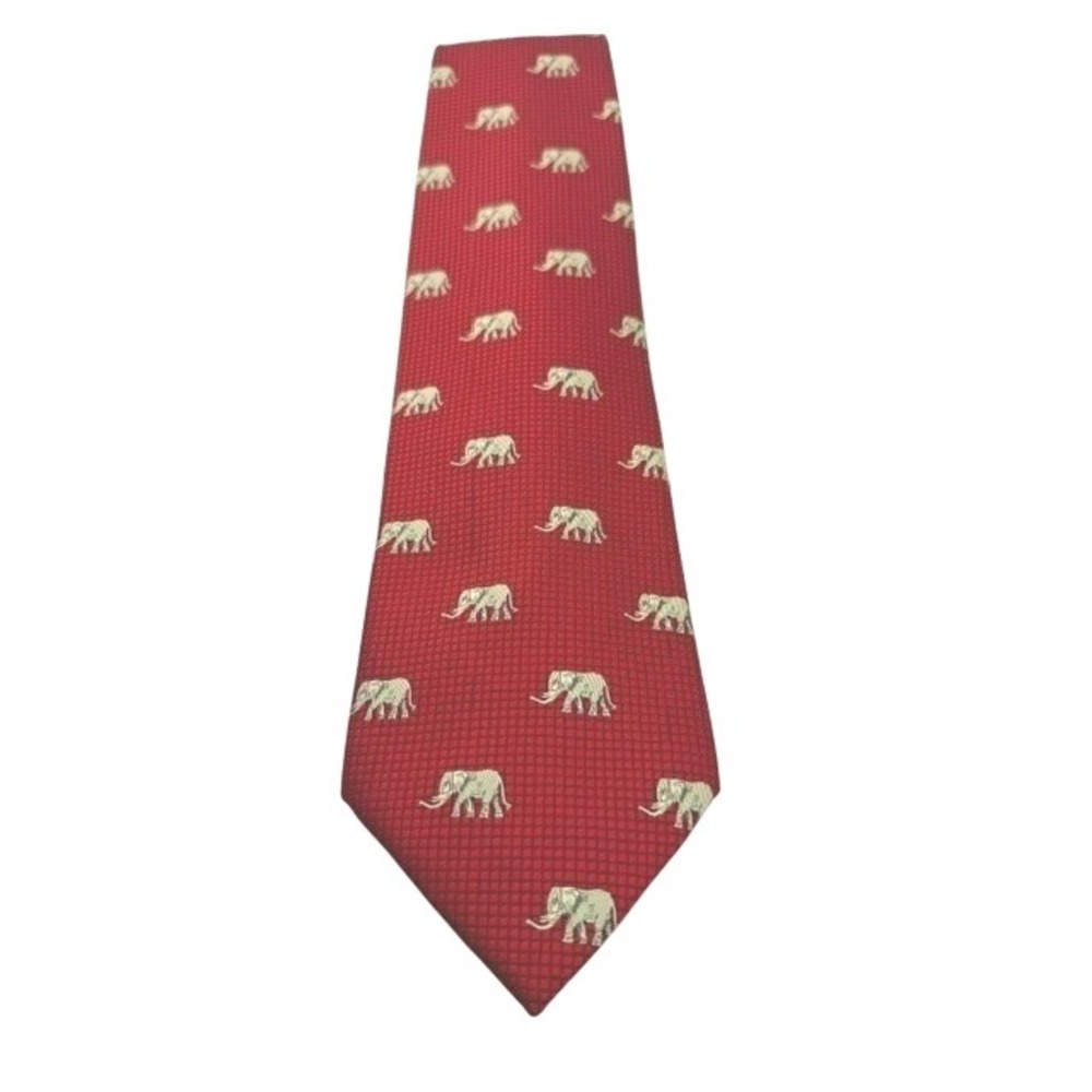 Giorgio Armani Mens Silk Tie Red Elephant Pattern Wide Made in Italy Cravatte